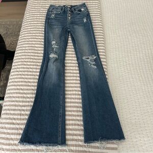 Altard State HR Flare distressed jeans sz 24 stretch button up high rise